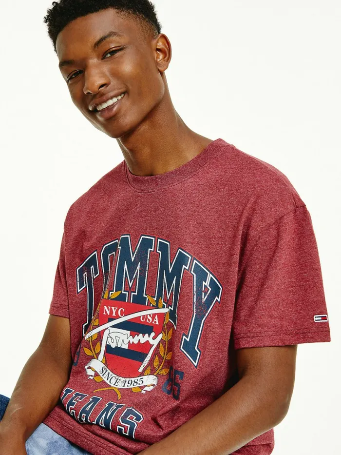 Tommy Hilfiger Vintage Logo Washed TShirt Bing Cherry Mens TShirts Near Me