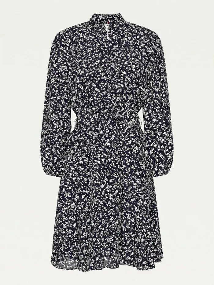 Tommy Hilfiger Viscose Floral Fit And Flare Dress Heritage FloralDesert Sky Womens Dresses and Jumpsuits Fashion