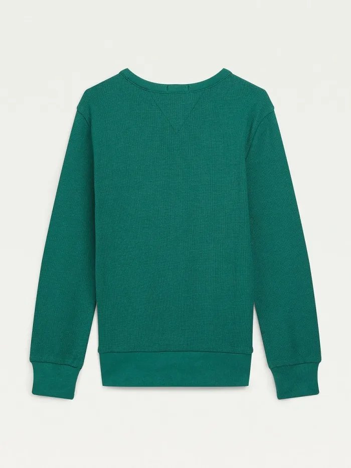 Tommy Hilfiger Waffle Long Sleeve TShirt Rural Green Boys TShirts and Polos Gift 4 You