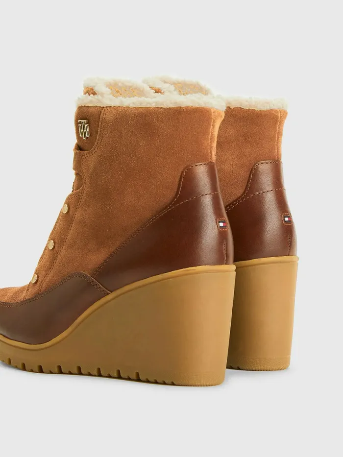Tommy Hilfiger Warm Lined Wedge Ankle Boots Natural Cognac Womens Boots On Sale