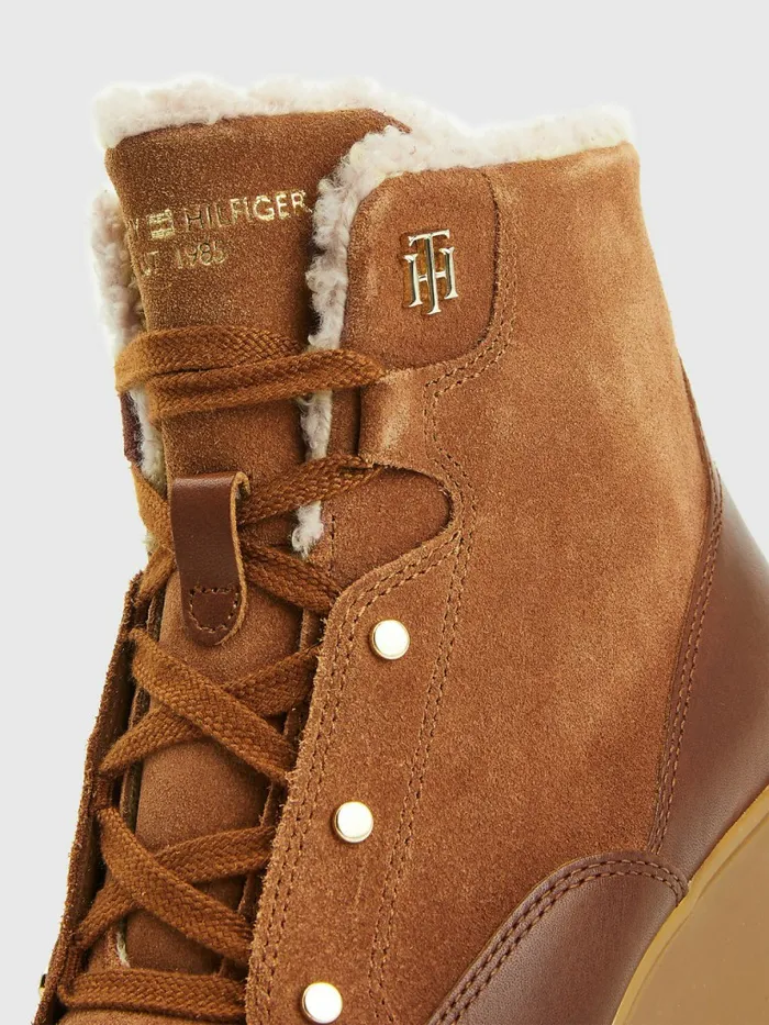 Tommy Hilfiger Warm Lined Wedge Ankle Boots Natural Cognac Womens Boots On Sale