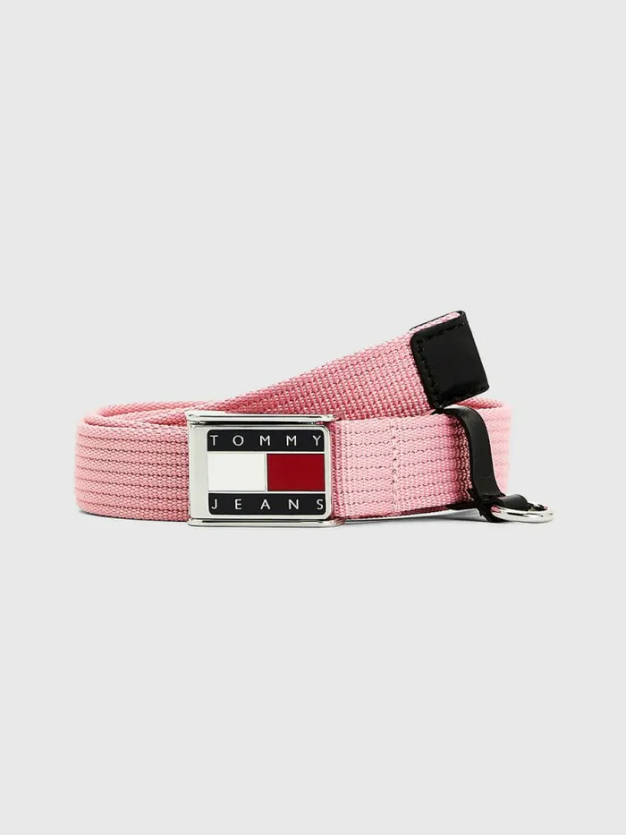 Tommy Hilfiger Webbing Badge Plaque Belt Fresh Pink Womens Belts On Sale