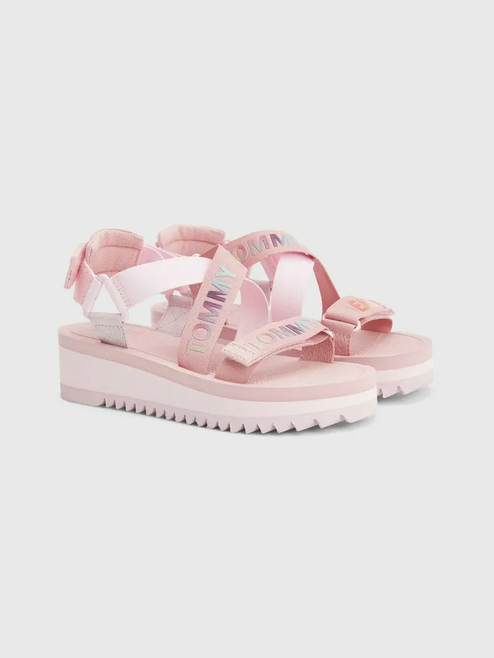 Tommy Hilfiger Webbing Flatform Sandals Triple Rose Womens Sandals Online