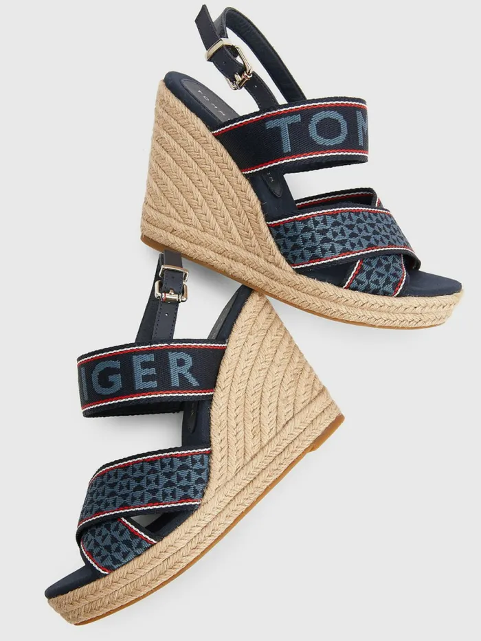 Tommy Hilfiger Webbing High Wedge Sandals Desert Sky Womens Trainers Gift Ideas