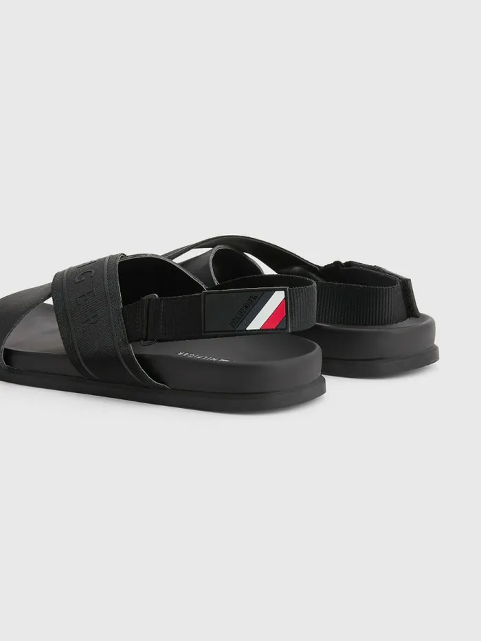 Tommy Hilfiger Webbing Strap Sandals Black Mens Sandals Sliders and Flip Flops Cheap On Sale