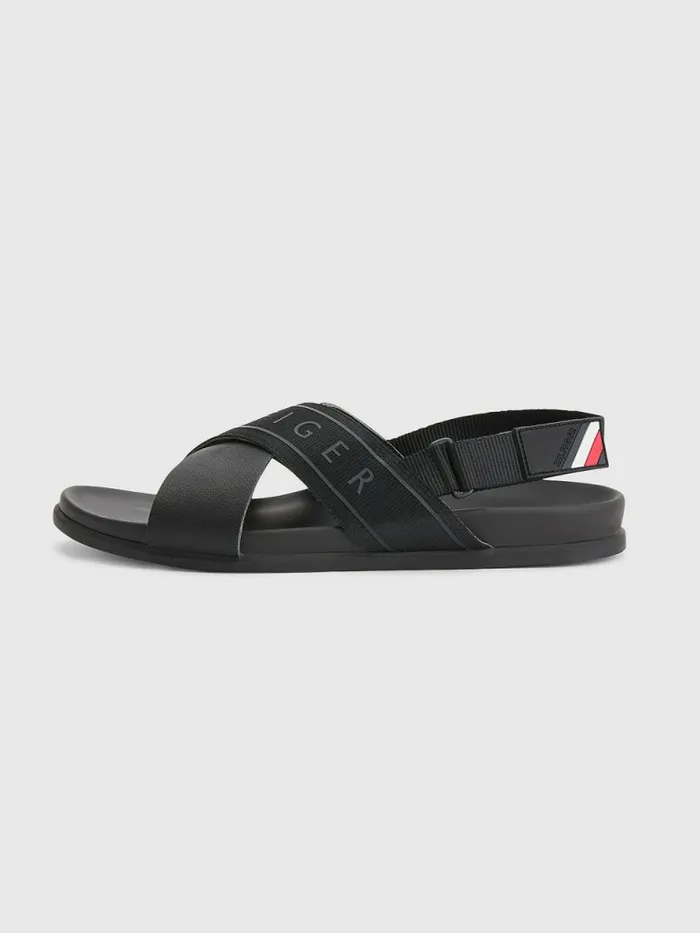 Tommy Hilfiger Webbing Strap Sandals Black Mens Sandals Sliders and Flip Flops Cheap On Sale
