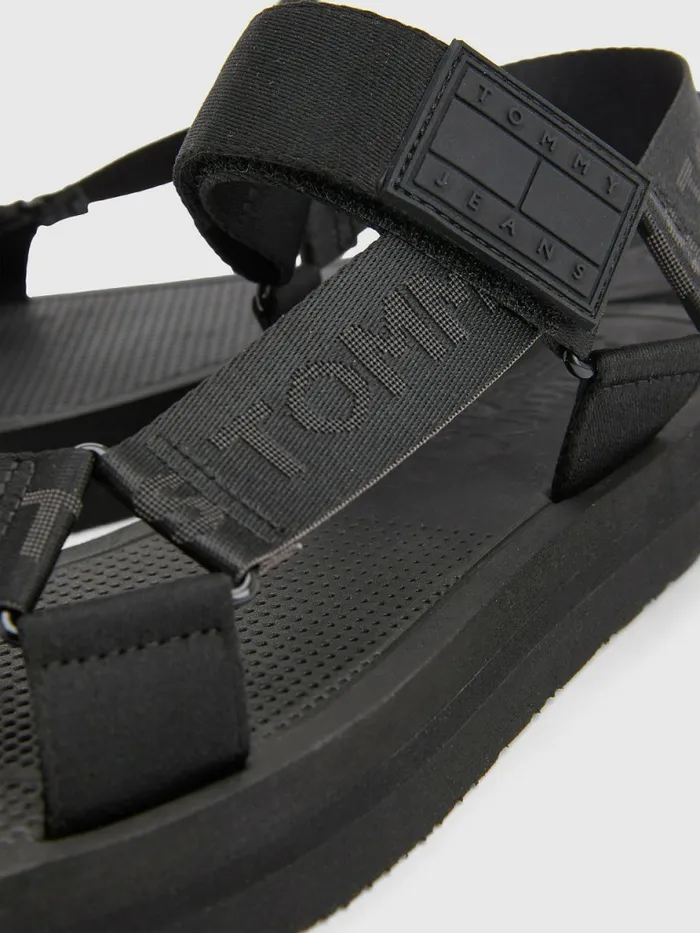 Tommy Hilfiger Webbing Strap Sandals Black Mens Sandals Sliders and Flip Flops For Sale