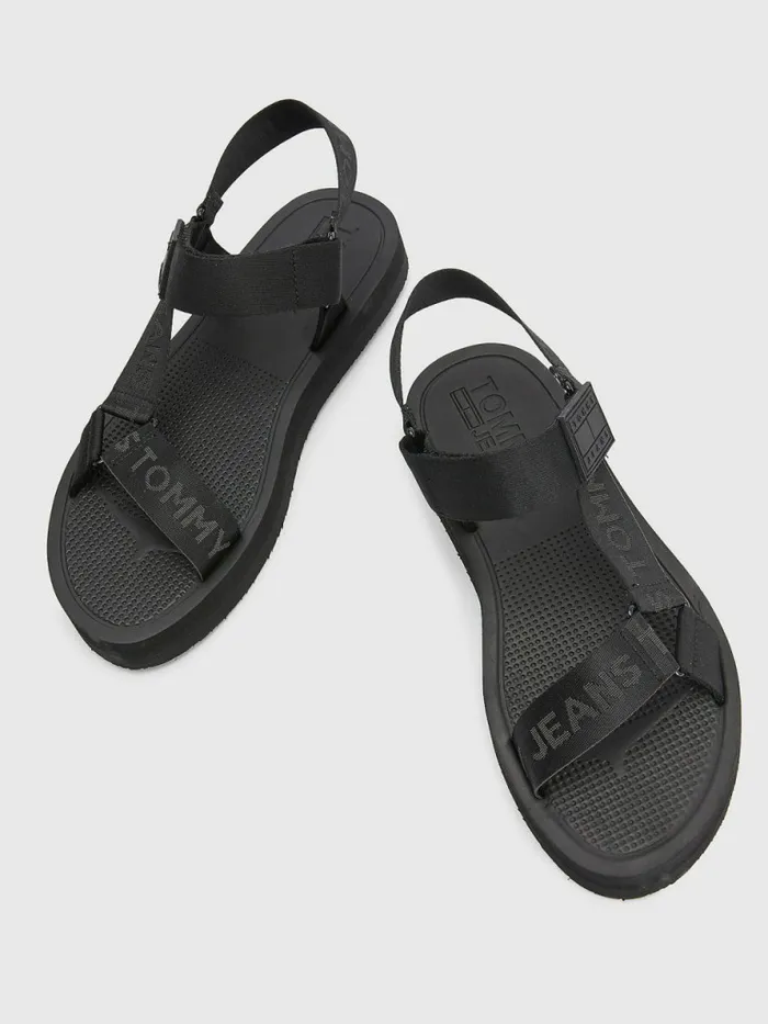Tommy Hilfiger Webbing Strap Sandals Black Mens Sandals Sliders and Flip Flops For Sale