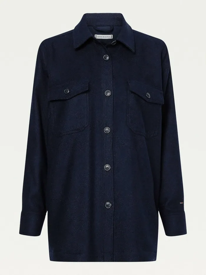 Tommy Hilfiger Wool Blend Shacket Desert Sky Womens Coats and Jackets Sale