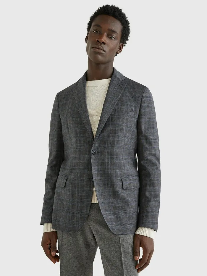 Tommy Hilfiger Wool Check Constructed Blazer Grey Mens Blazers