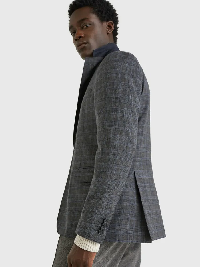 Tommy Hilfiger Wool Check Constructed Blazer Grey Mens Blazers
