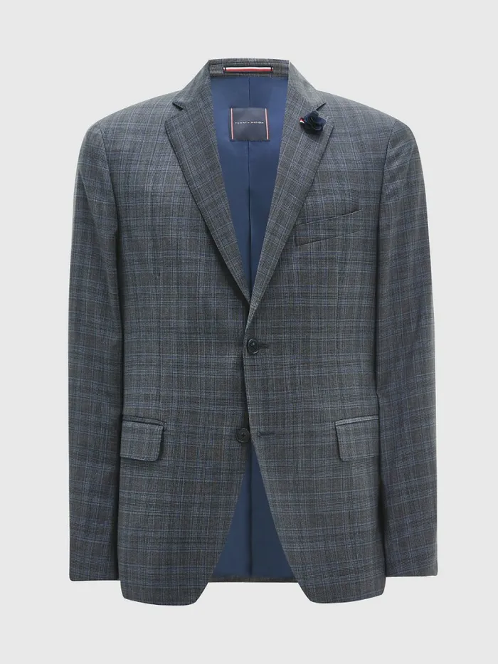 Tommy Hilfiger Wool Check Constructed Blazer Grey Mens Blazers