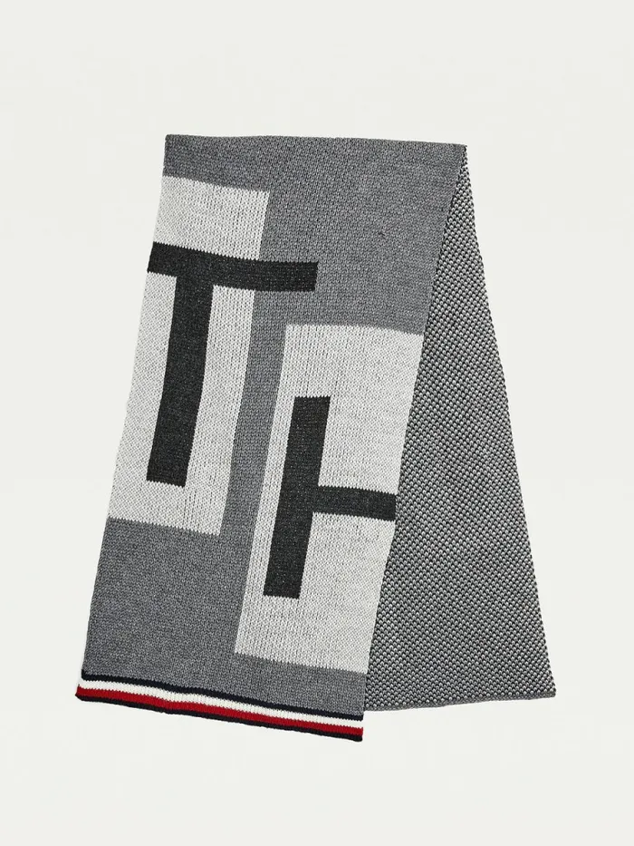 Tommy Hilfiger Woven Logo Signature Trim Scarf Mid Grey Heather Mens Hats and Scarves Online Tommy Hilfiger Woven Logo Signature Trim Scarf Mid Grey Heather Mens Hats and Scarves Online