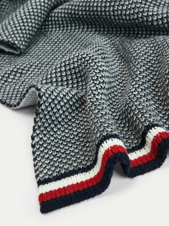 Tommy Hilfiger Woven Logo Signature Trim Scarf Mid Grey Heather Mens Hats and Scarves Online