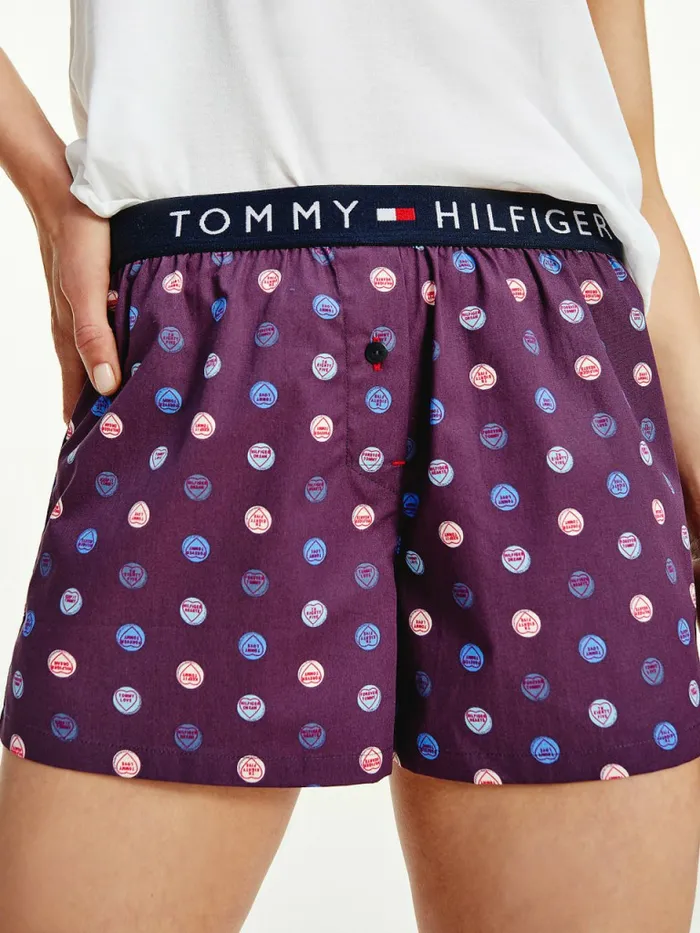 Tommy Hilfiger Woven Print Shorts Candy Hearts Womens Lounge and Nightwear Gift for Friend