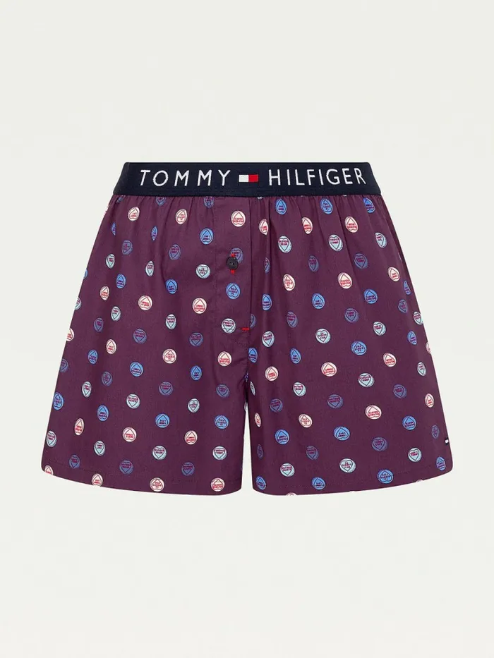 Tommy Hilfiger Woven Print Shorts Candy Hearts Womens Lounge and Nightwear Gift for Friend
