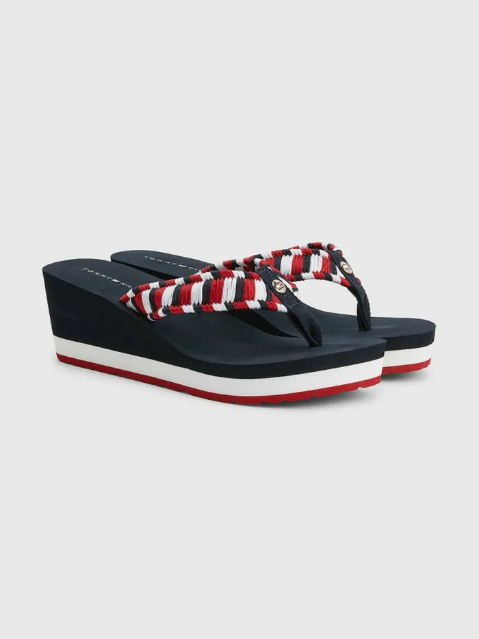 Tommy Hilfiger Woven Webbing Wedge FlipFlops Desert Sky Womens Boots On Sale
