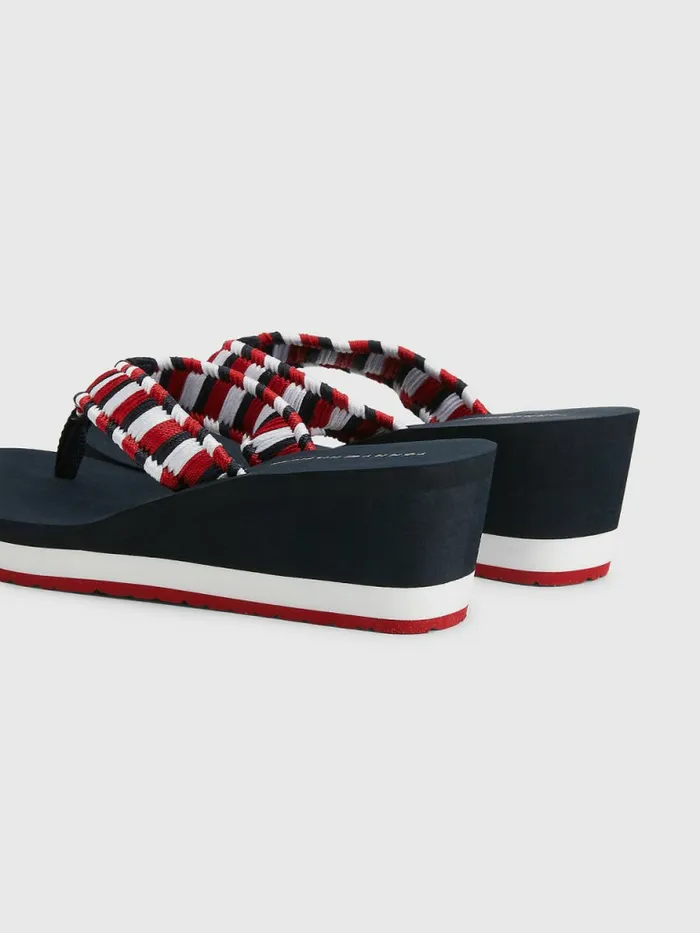 Tommy Hilfiger Woven Webbing Wedge FlipFlops Desert Sky Womens Trainers Near Me