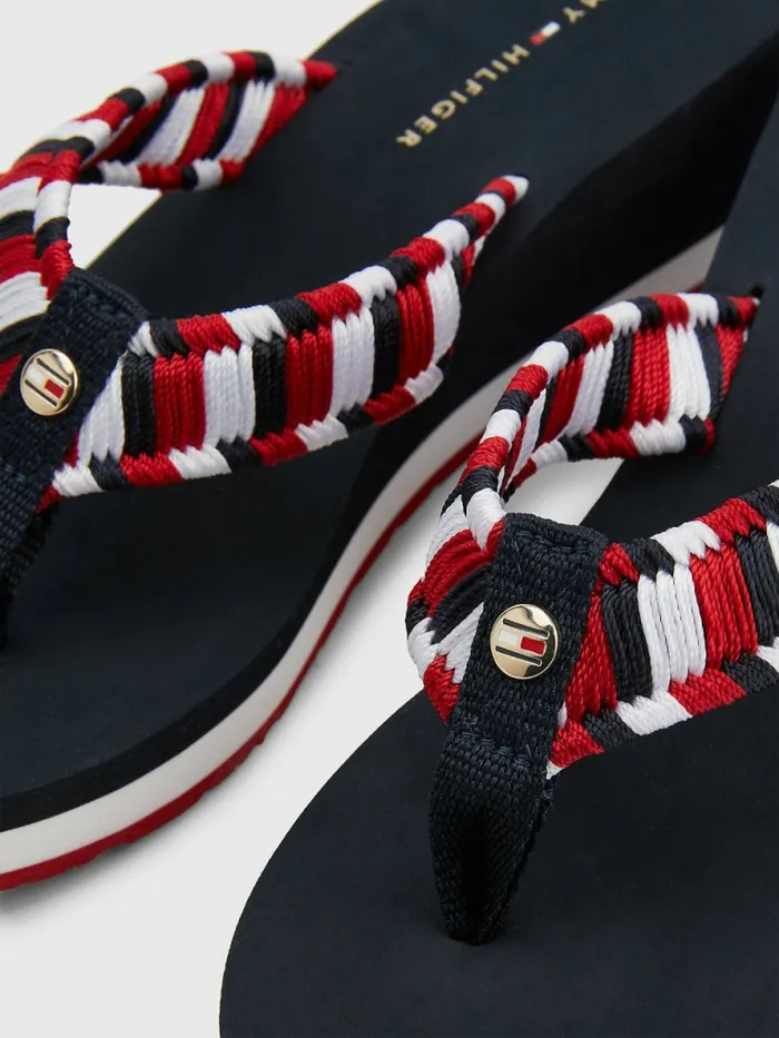 Tommy Hilfiger Woven Webbing Wedge FlipFlops Desert Sky Womens Trainers Near Me