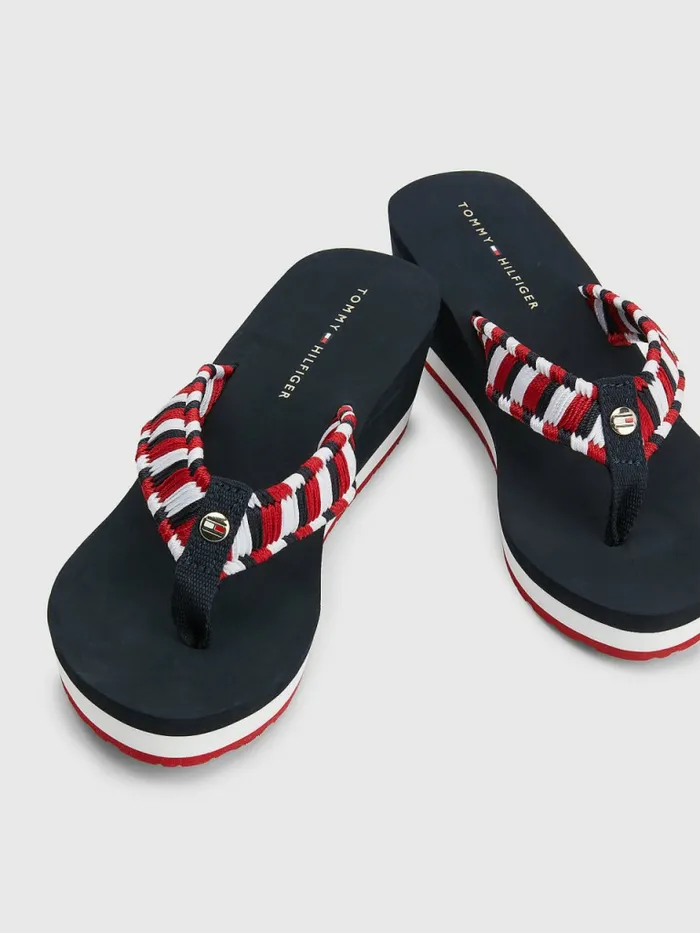 Tommy Hilfiger Woven Webbing Wedge FlipFlops Desert Sky Womens Trainers Near Me
