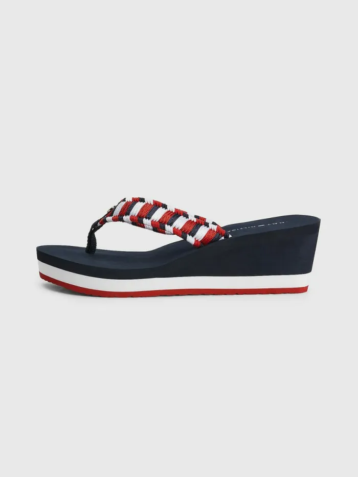 Tommy Hilfiger Woven Webbing Wedge FlipFlops Desert Sky Womens Trainers Near Me