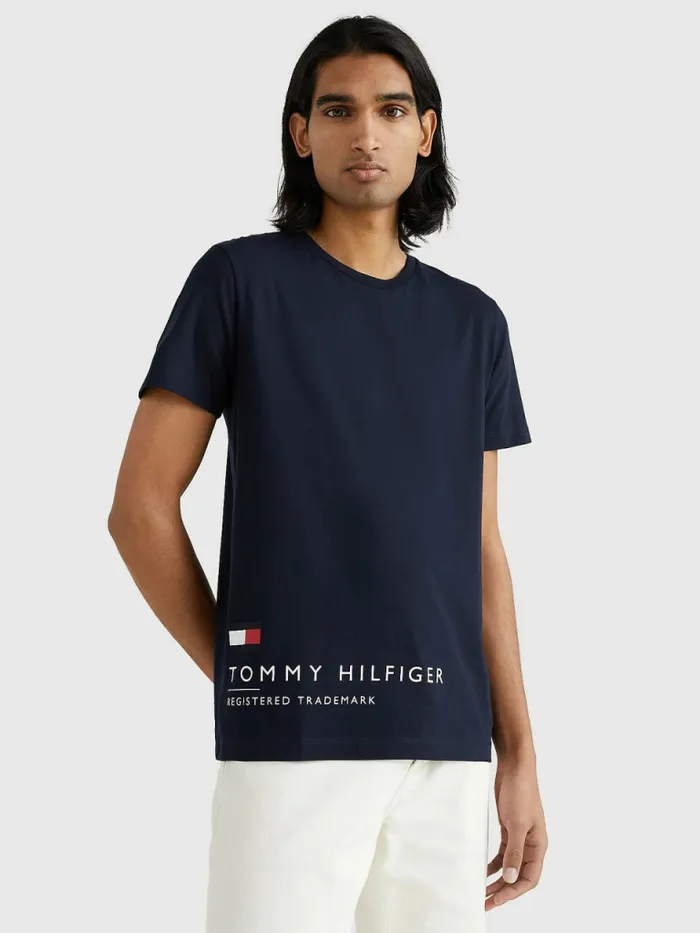 Tommy Hilfiger Wraparound Logo TShirt Desert Sky Mens TShirts Casaul