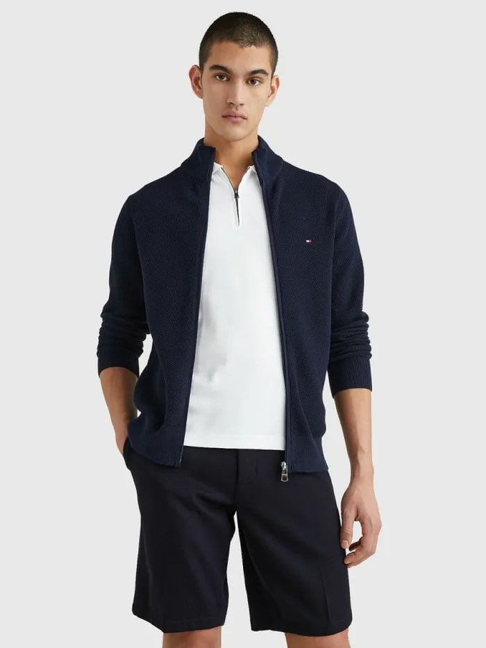 Tommy Hilfiger ZipThru High Neck Cardigan Desert Sky Mens Knitwear For Sale