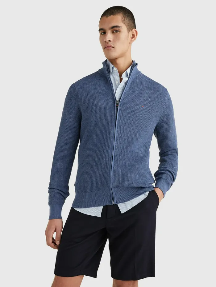 Tommy Hilfiger ZipThru High Neck Cardigan Faded Indigo Mens Knitwear Gift Ideas Tommy Hilfiger ZipThru High Neck Cardigan Faded Indigo Mens Knitwear Gift Ideas