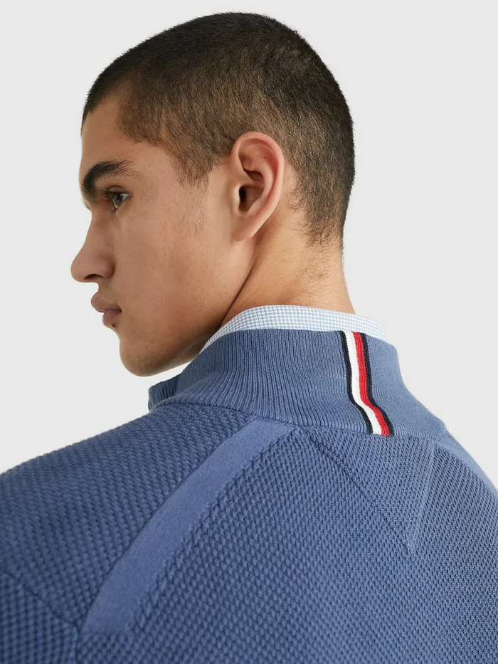 Tommy Hilfiger ZipThru High Neck Cardigan Faded Indigo Mens Knitwear Gift Ideas