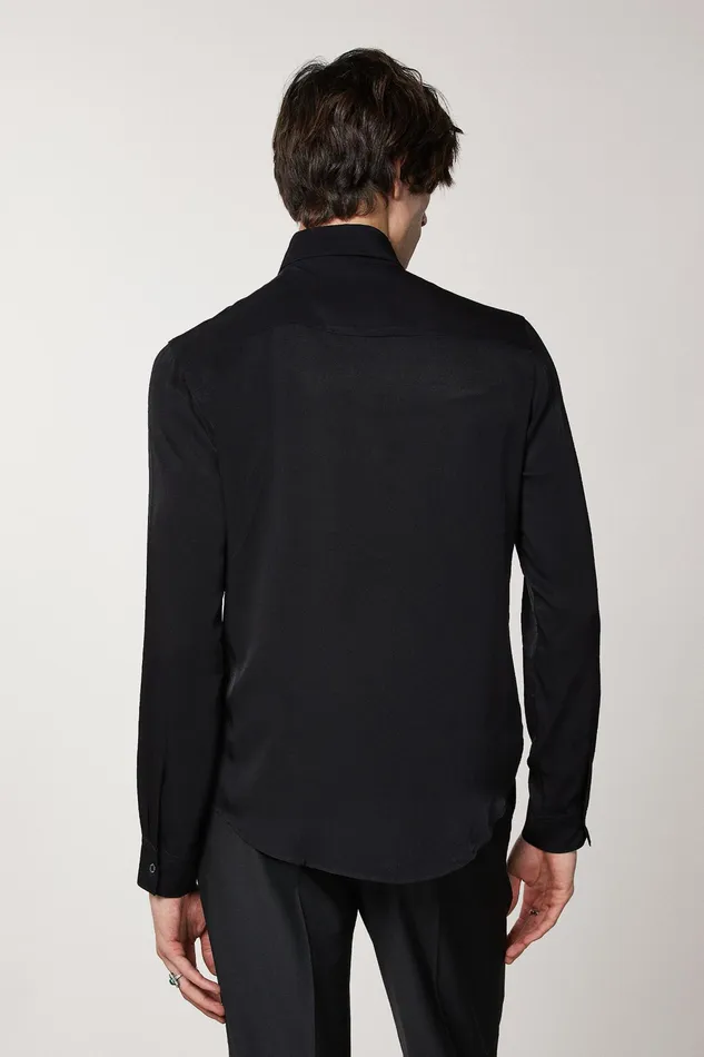 Tops and Shirts Men Patrizia Pepe SolidColored Shirt In Viscose Twill Nero Vinile