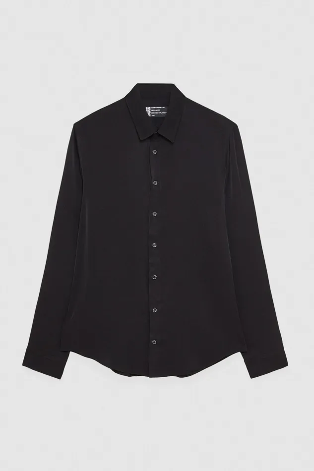 Tops and Shirts Men Patrizia Pepe SolidColored Shirt In Viscose Twill Nero Vinile