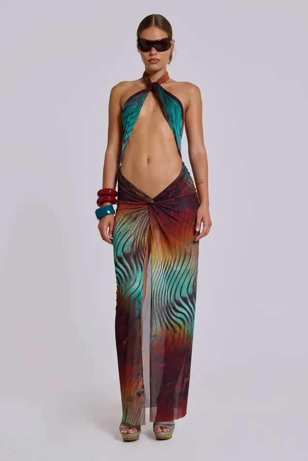 Tops Women Jaded London Akila Knotted Halter Maxi Dress