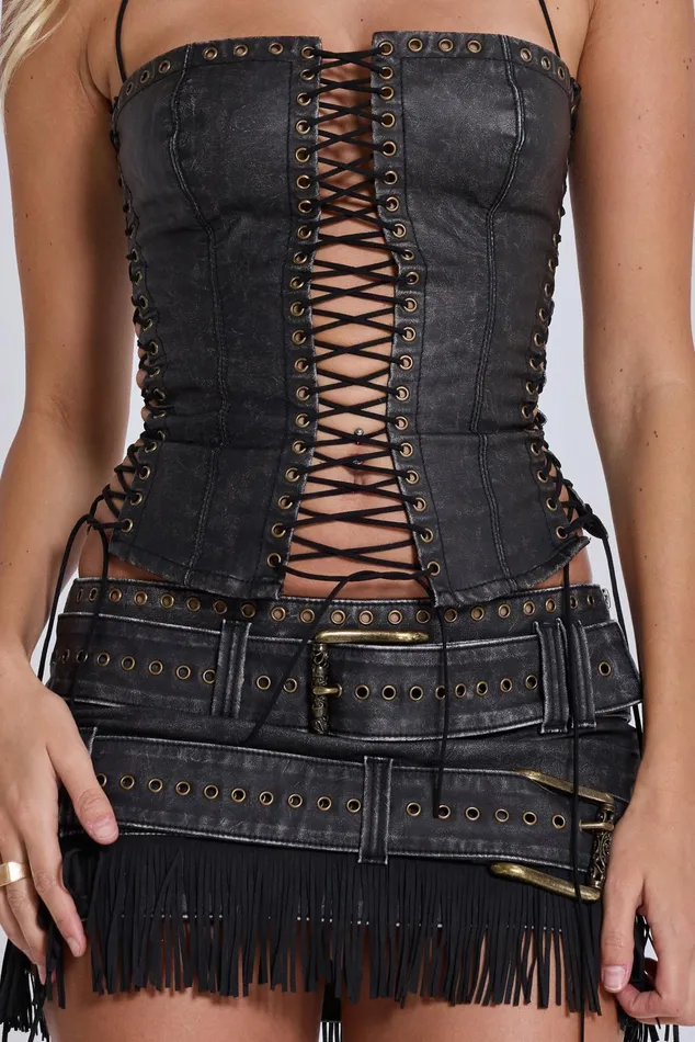 Tops Women Jaded London Odile Faux Leather and Suede Mini Skirt