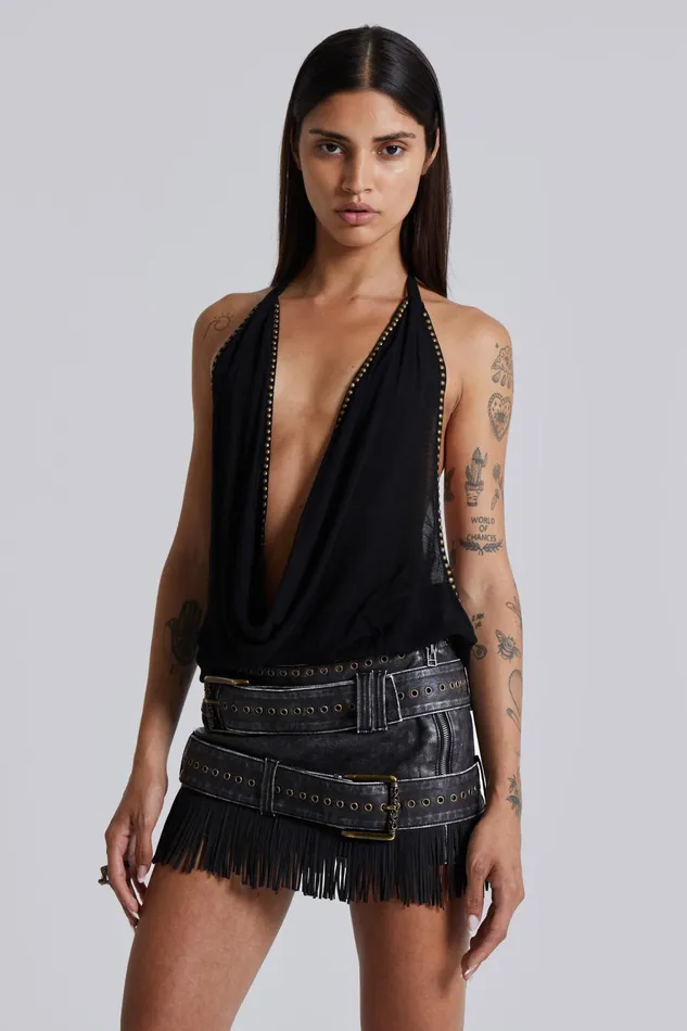 Tops Women Jaded London Odile Faux Leather and Suede Mini Skirt