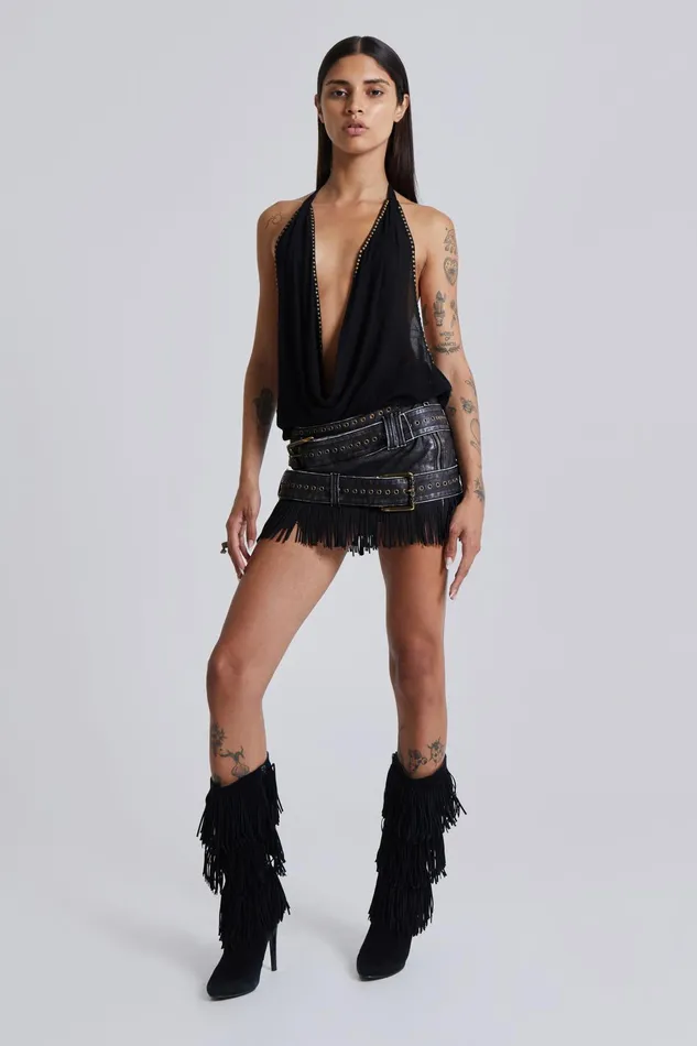 Tops Women Jaded London Odile Faux Leather and Suede Mini Skirt