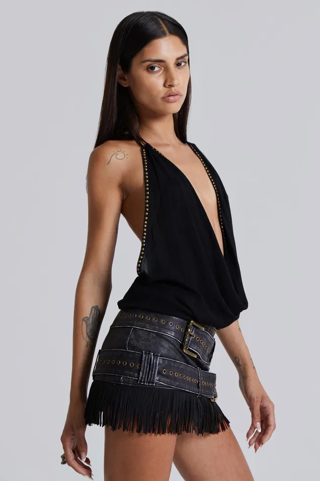 Tops Women Jaded London Odile Faux Leather and Suede Mini Skirt