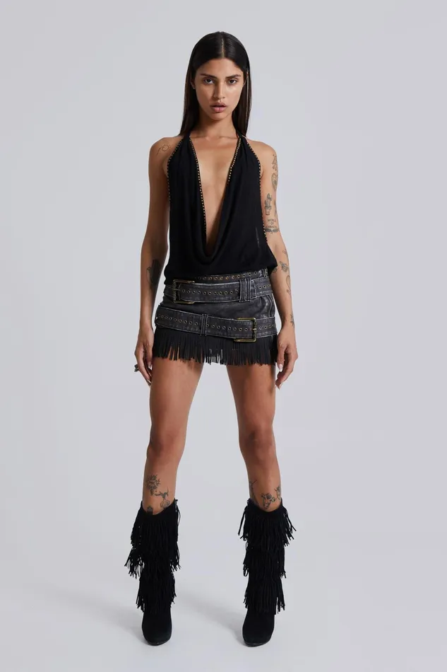 Tops Women Jaded London Odile Faux Leather and Suede Mini Skirt