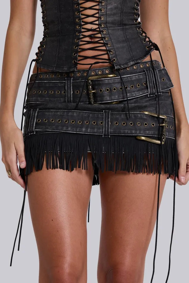 Tops Women Jaded London Odile Faux Leather and Suede Mini Skirt