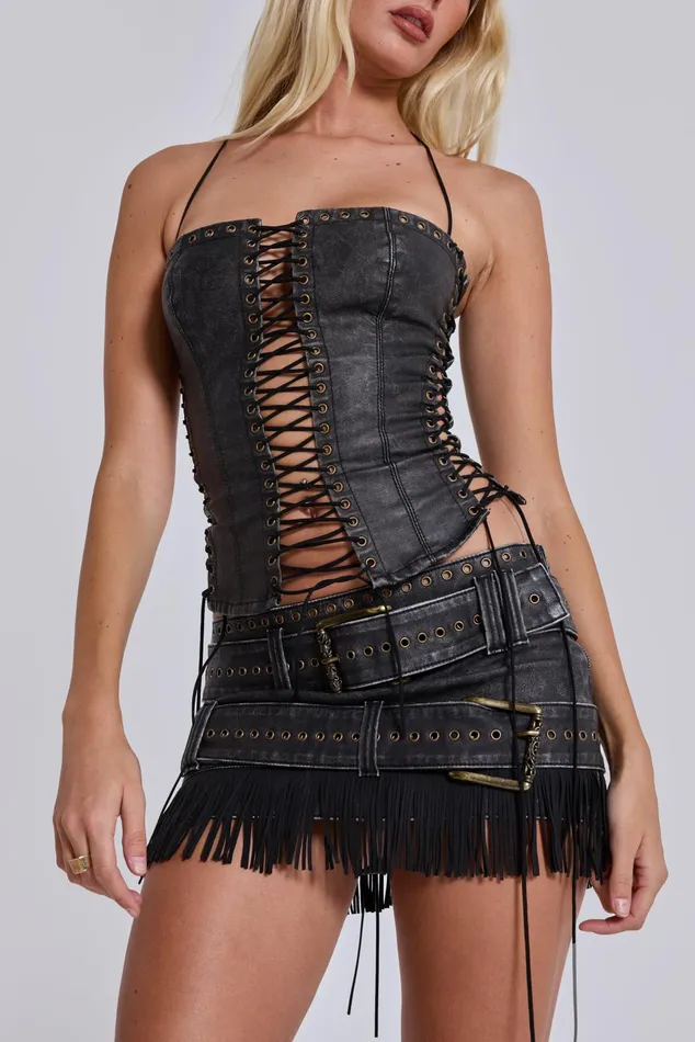 Tops Women Jaded London Odile Faux Leather Lace Up Corset