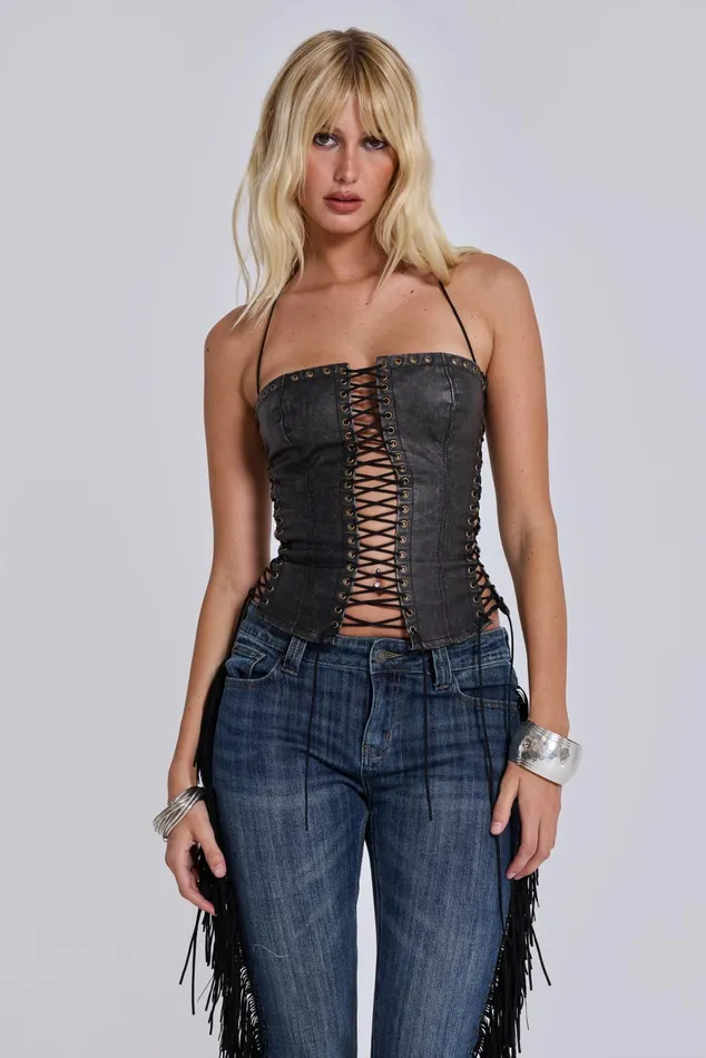 Tops Women Jaded London Odile Faux Leather Lace Up Corset