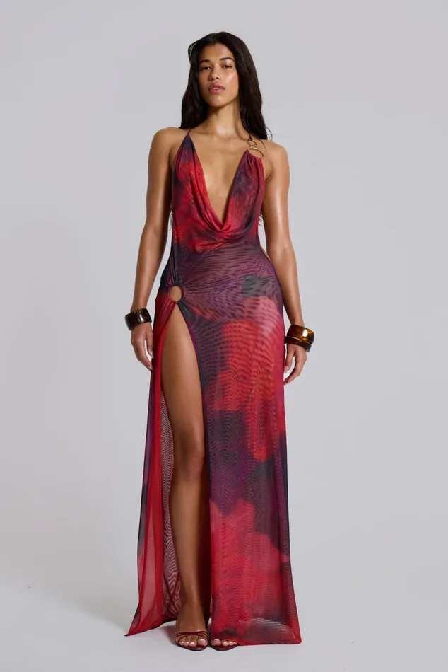 Tops Women Jaded London Sedona Red Floral Maxi Dress