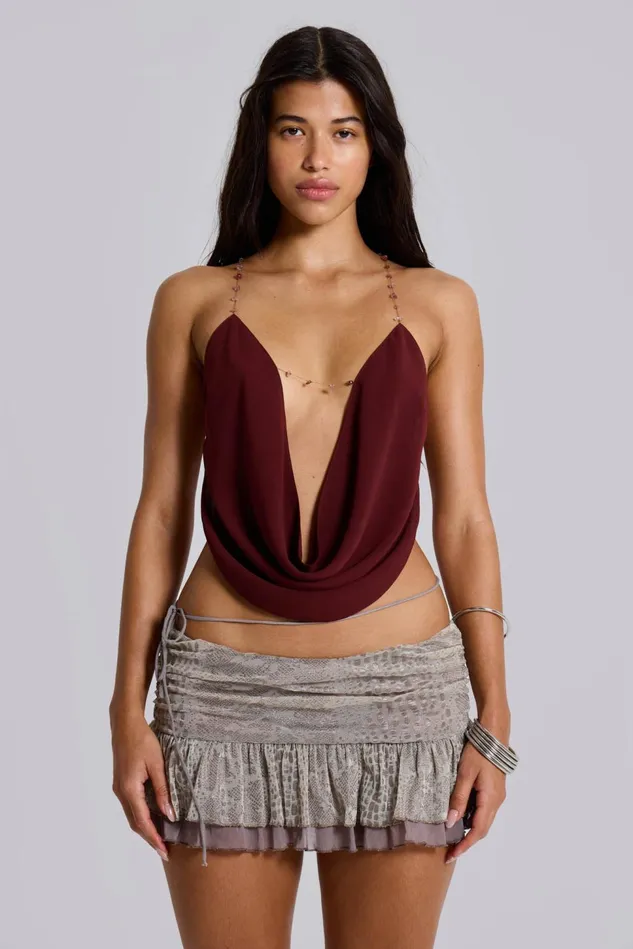 Tops Women Jaded London Shop Asteria Backless Cowl Top In Burgundy