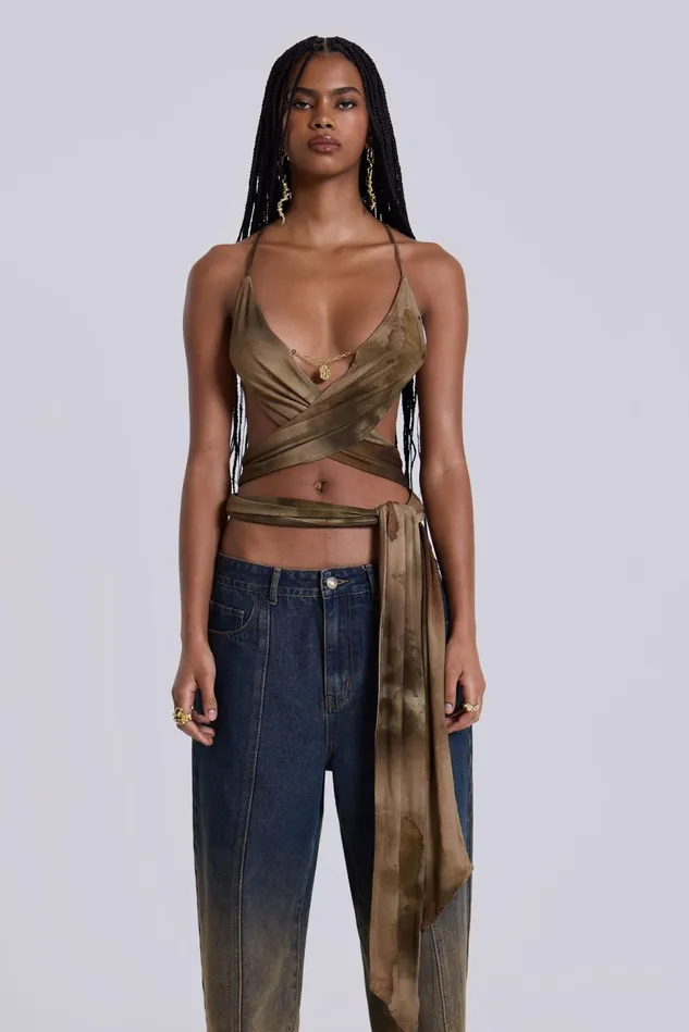 Tops Women Jaded London Shop Ayla Backless Plunge Wrap Top