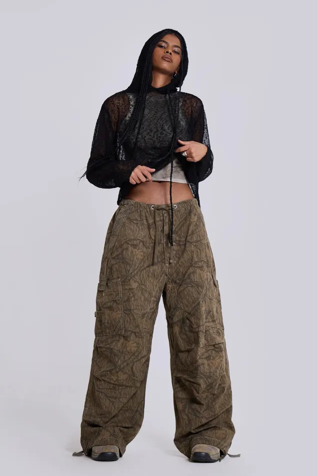 Tops Women Jaded London Shop Forest Camo Parachute Pants