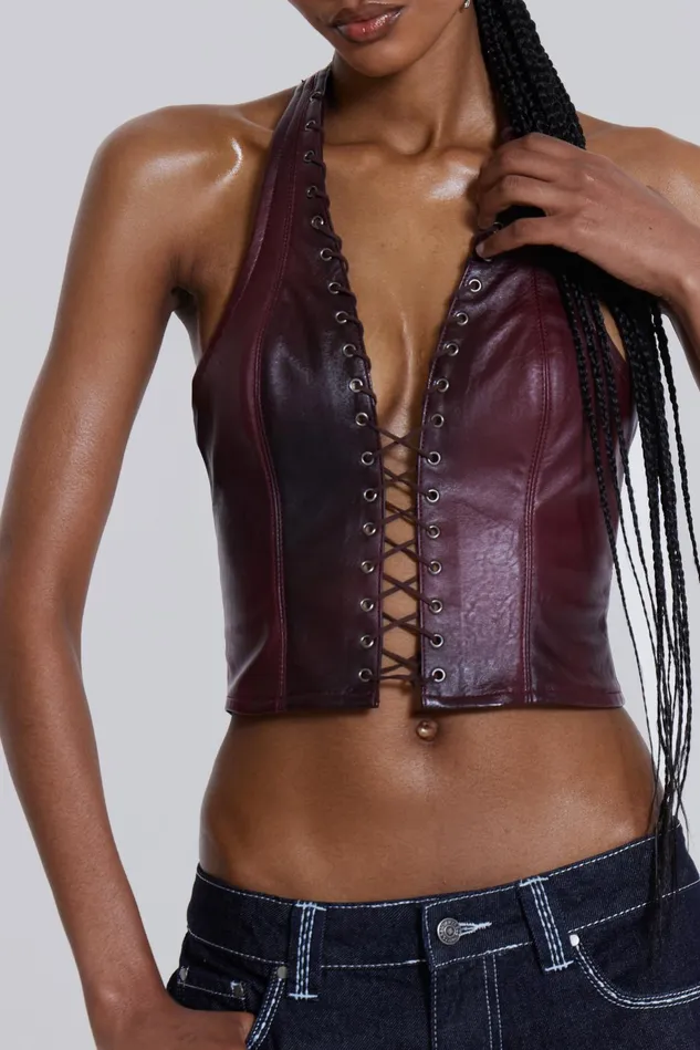 Tops Women Jaded London Shop Lynx Faux Leather Corset Top