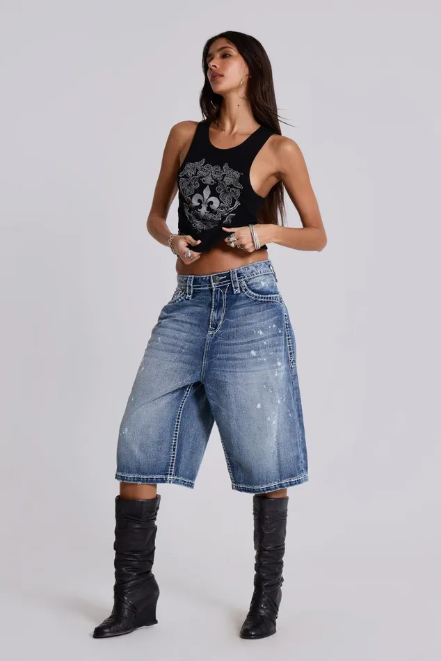 Tops Women Jaded London Shop Rock Revival Black Fleur De Lis Vest