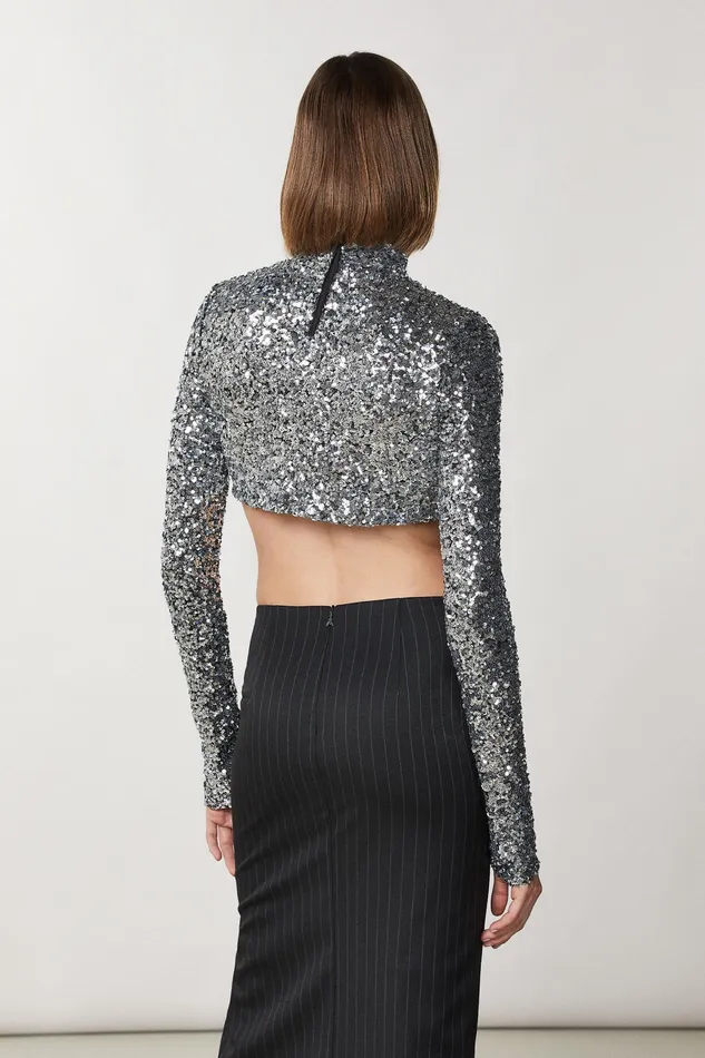 Tops Women Patrizia Pepe Crop TShirt With Sequins Silver Sequins