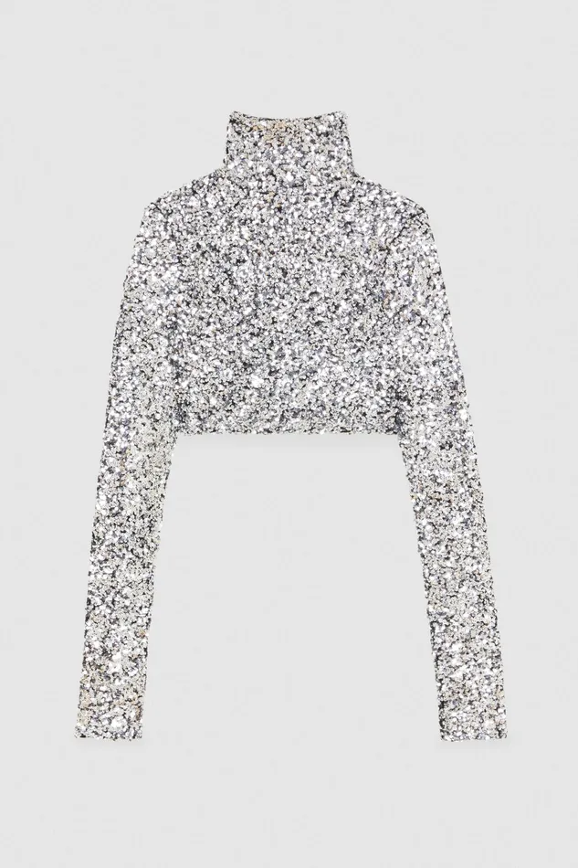 Tops Women Patrizia Pepe Crop TShirt With Sequins Silver Sequins
