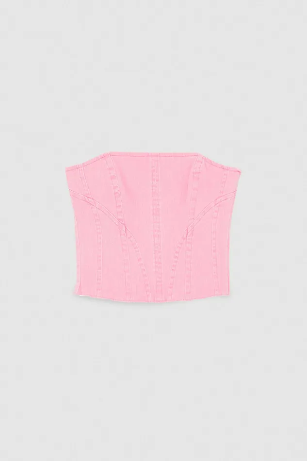 Tops Women Patrizia Pepe Essential Denim Bustier Pink Stone Wash