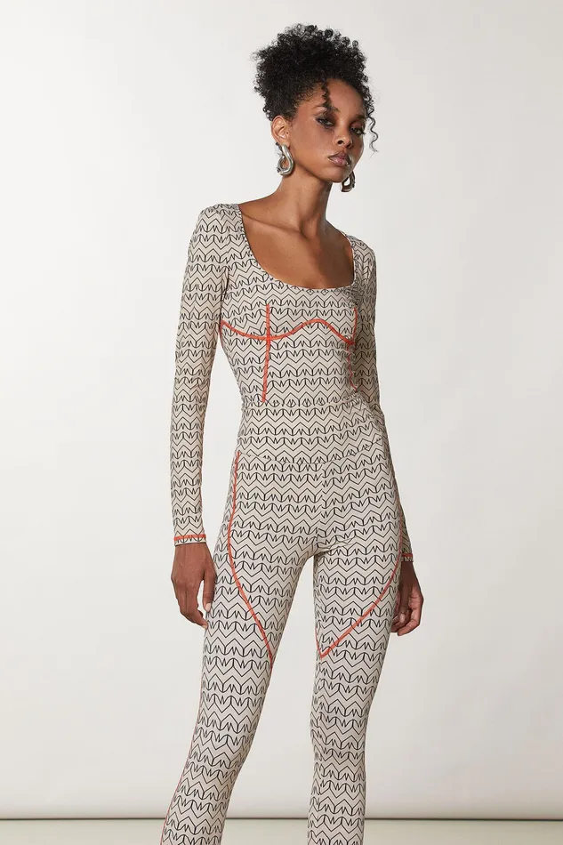 Tops Women Patrizia Pepe Monogram CutOut Bodysuit Craft Beige Monogram